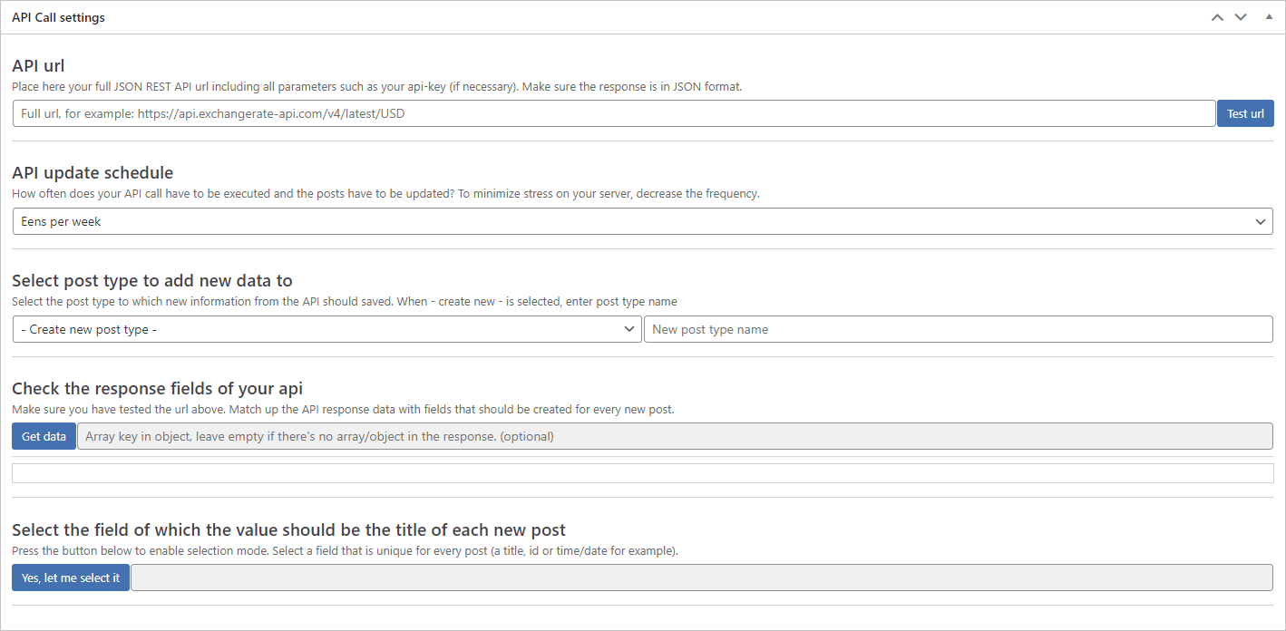 All API call settings